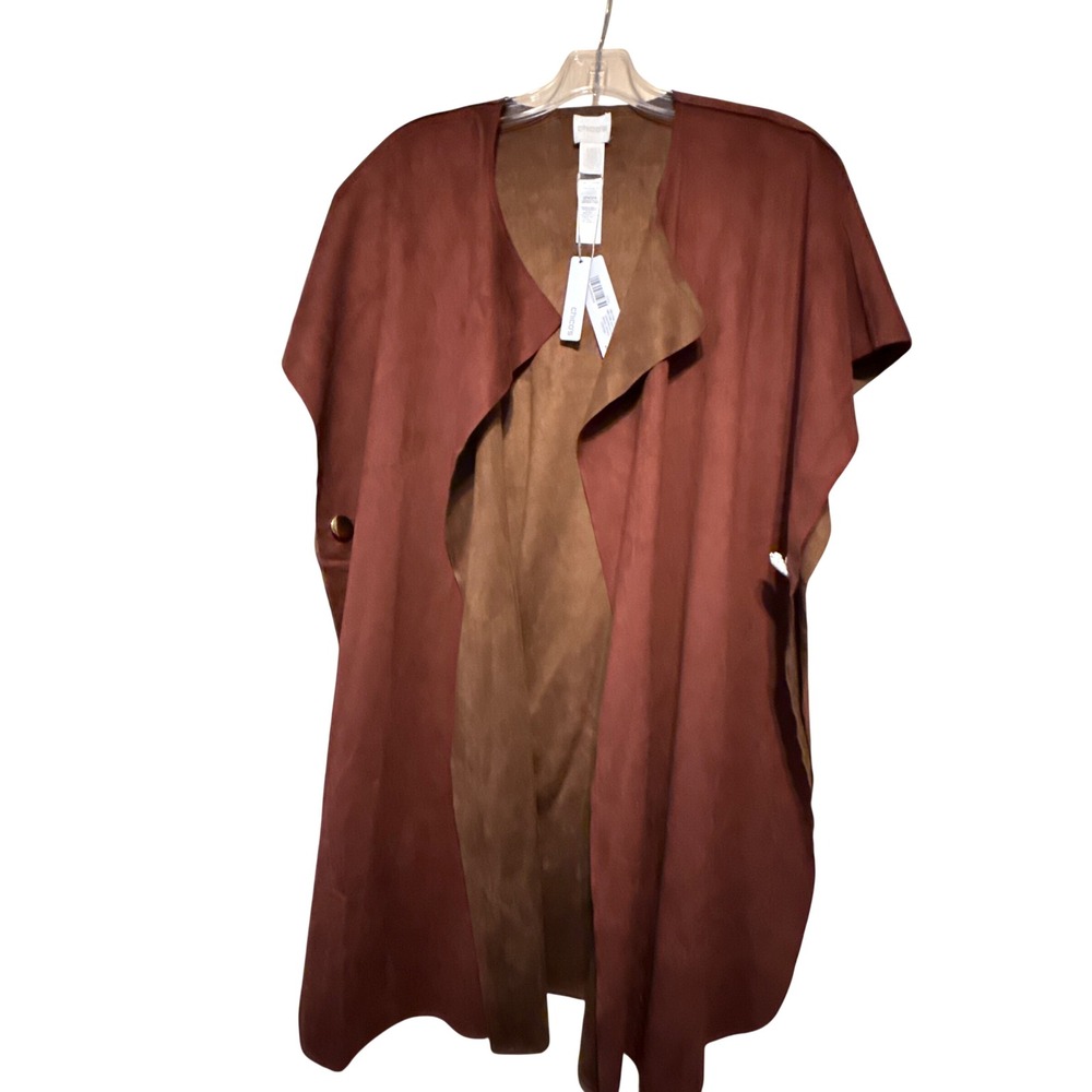 Chico's Two Tone Suede Ruana Russet Orange Gold Star Button Wrap OS NEW